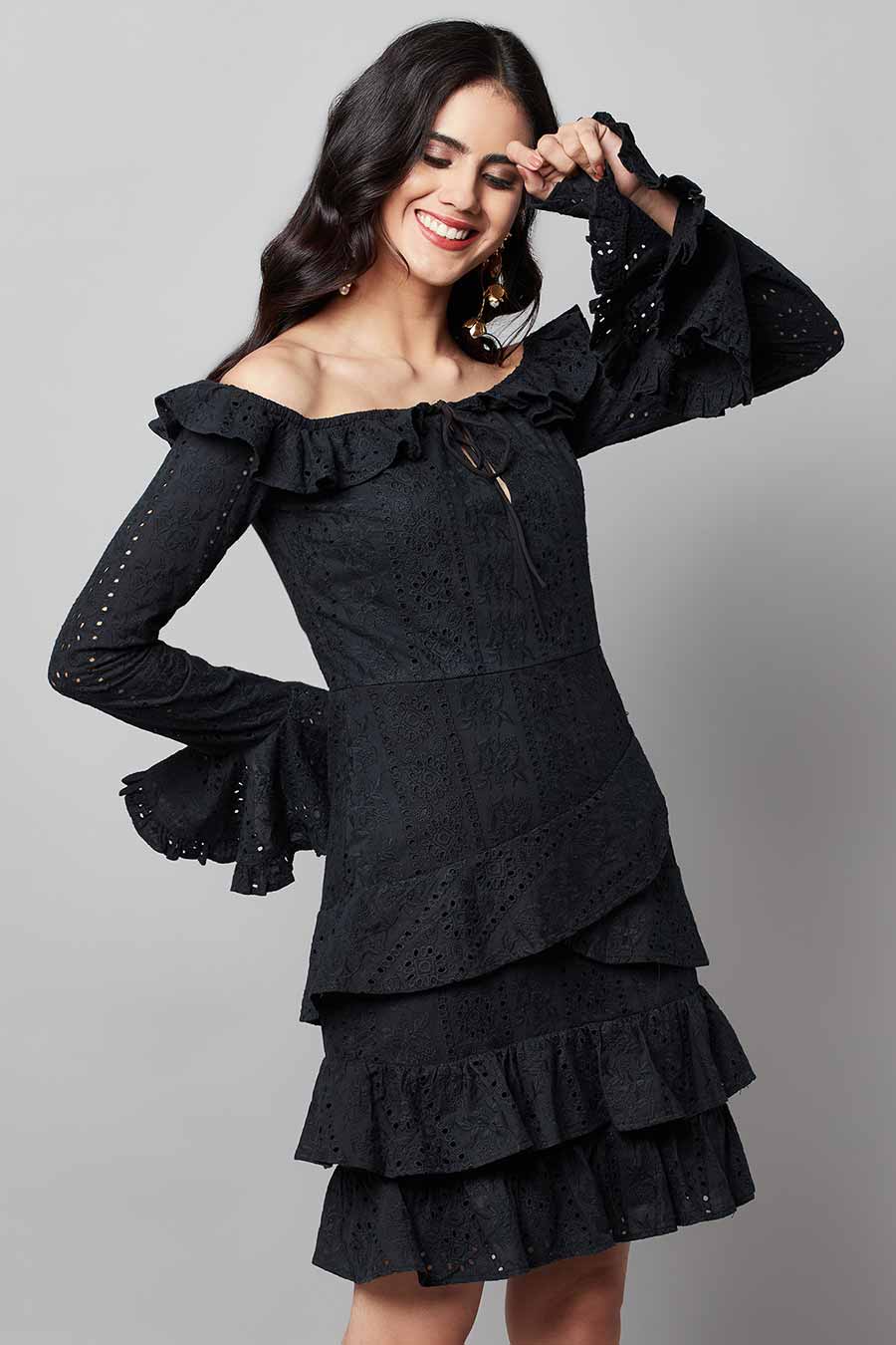 Black Regal Ruffle Noir Dress