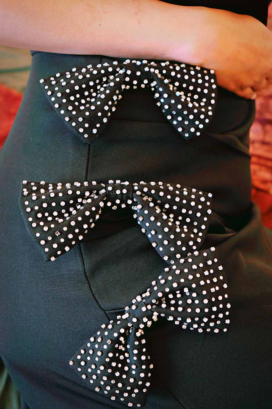 Black Embellished Bow Dress