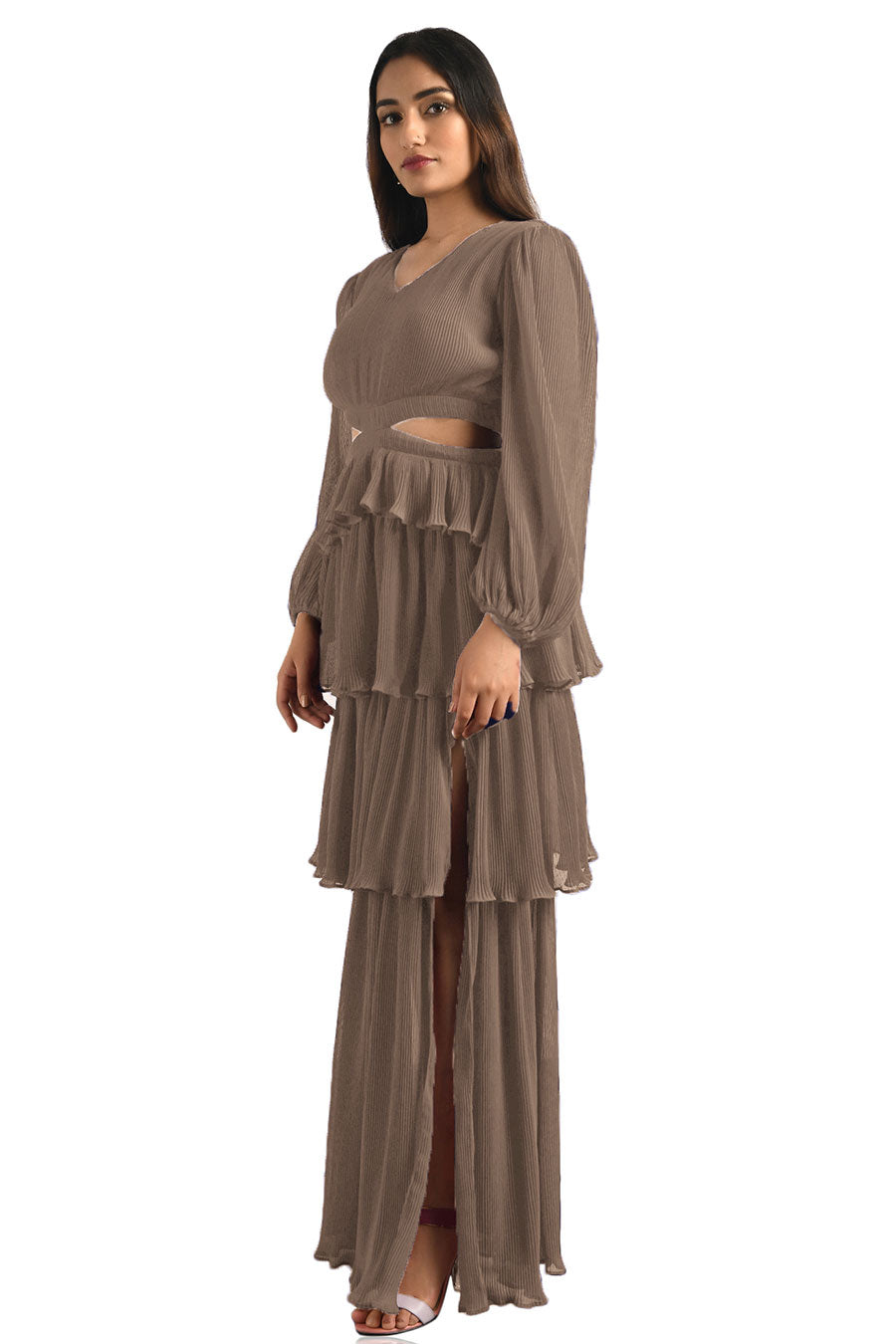 Brown Pleated Maxi Dress