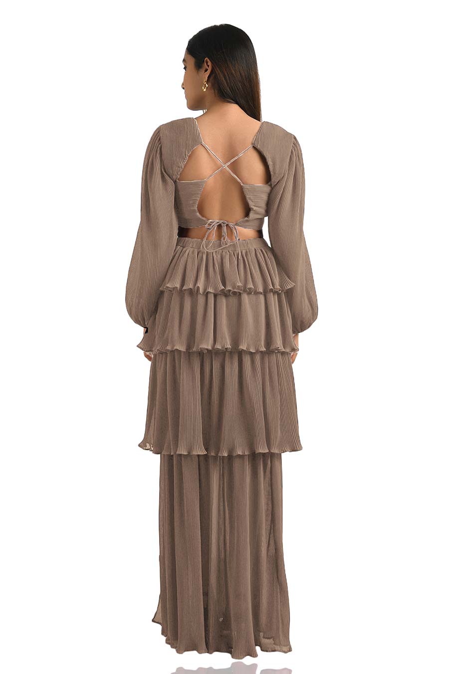 Brown Pleated Maxi Dress