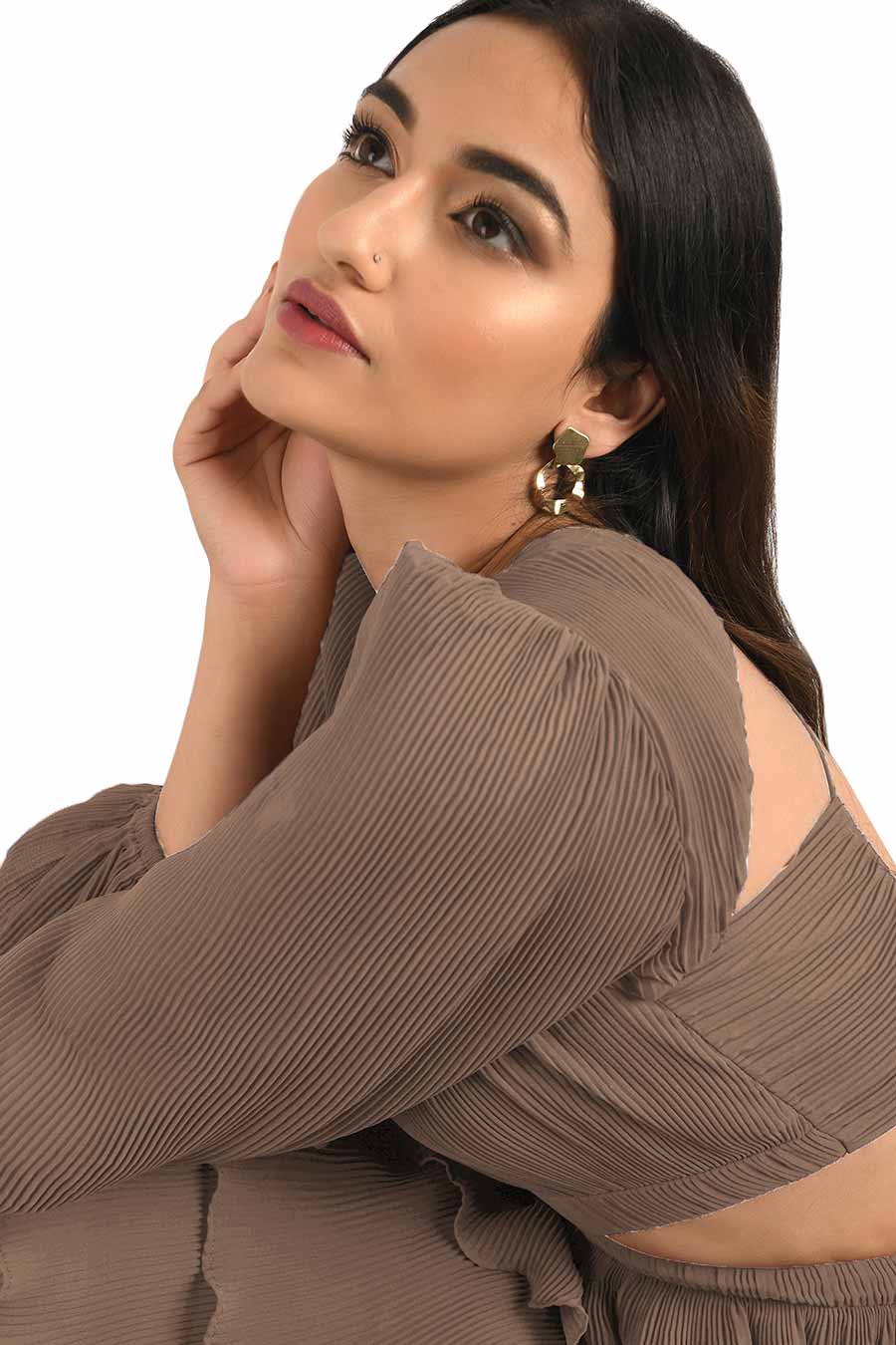 Brown Pleated Maxi Dress