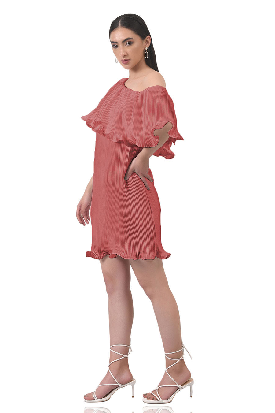 Pink One-shoulder Pleated Dress