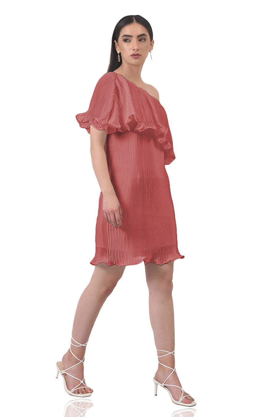 Pink One-shoulder Pleated Dress