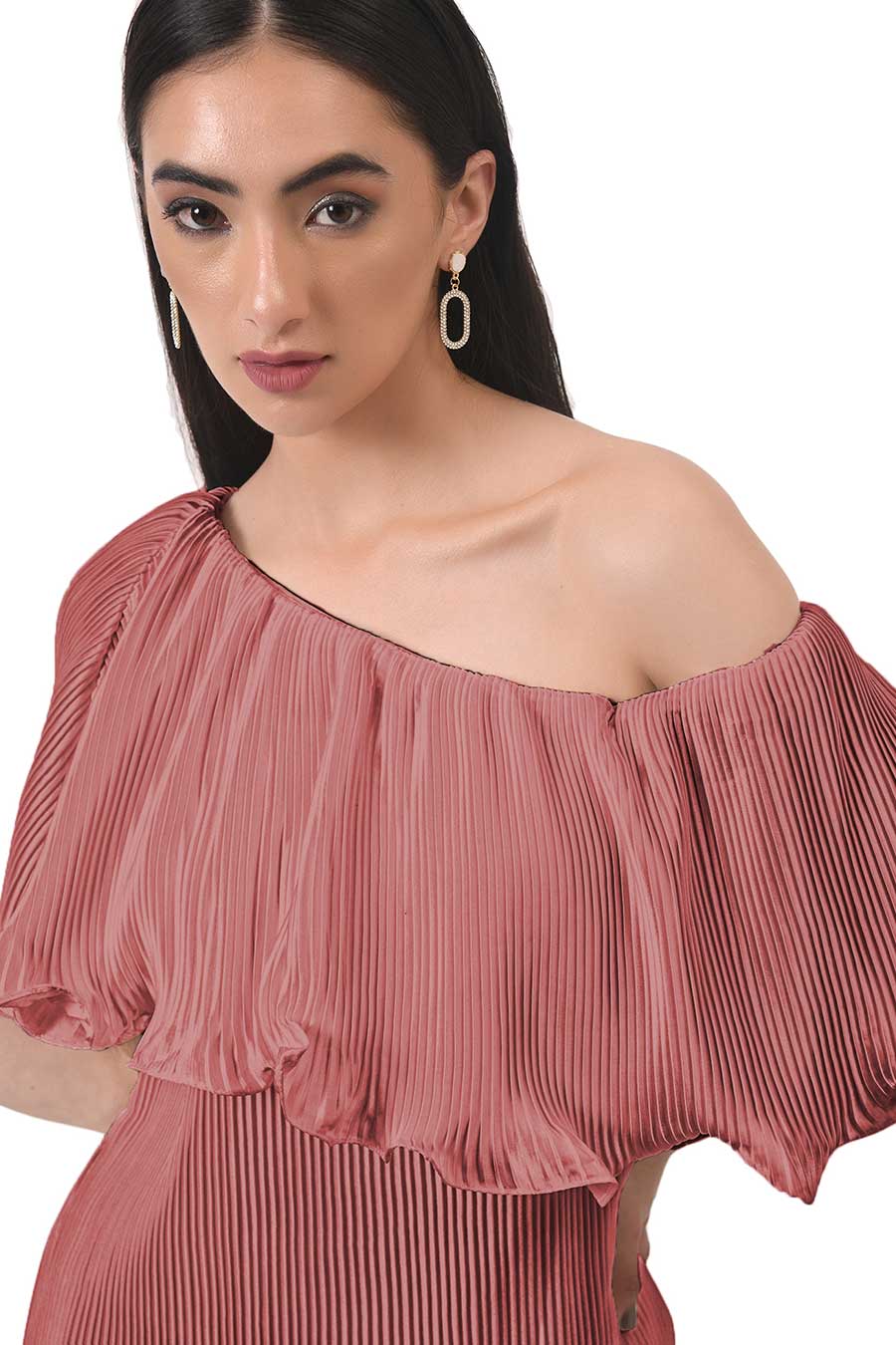 Pink One-shoulder Pleated Dress