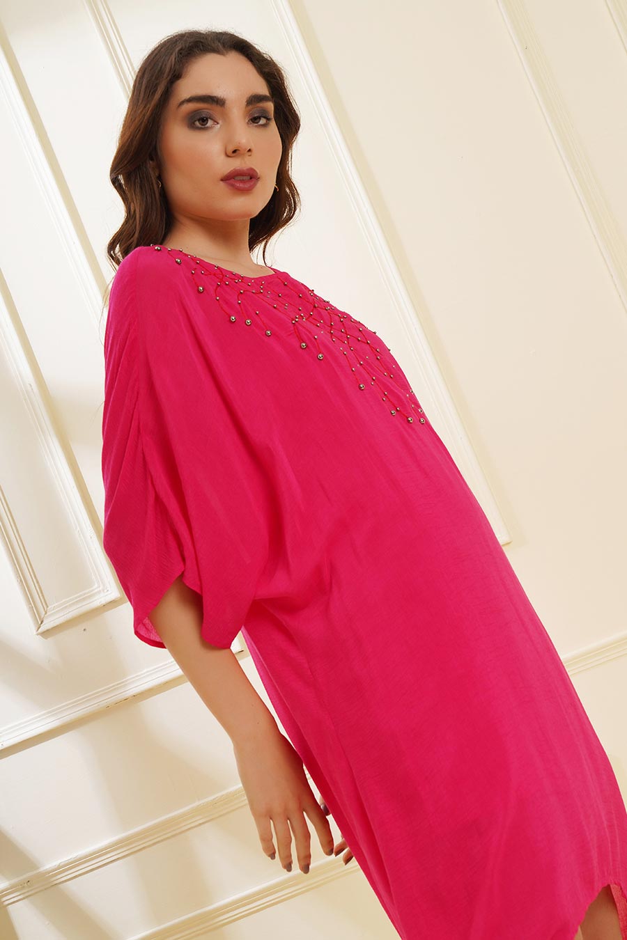 Pink Kimono Midi Dress