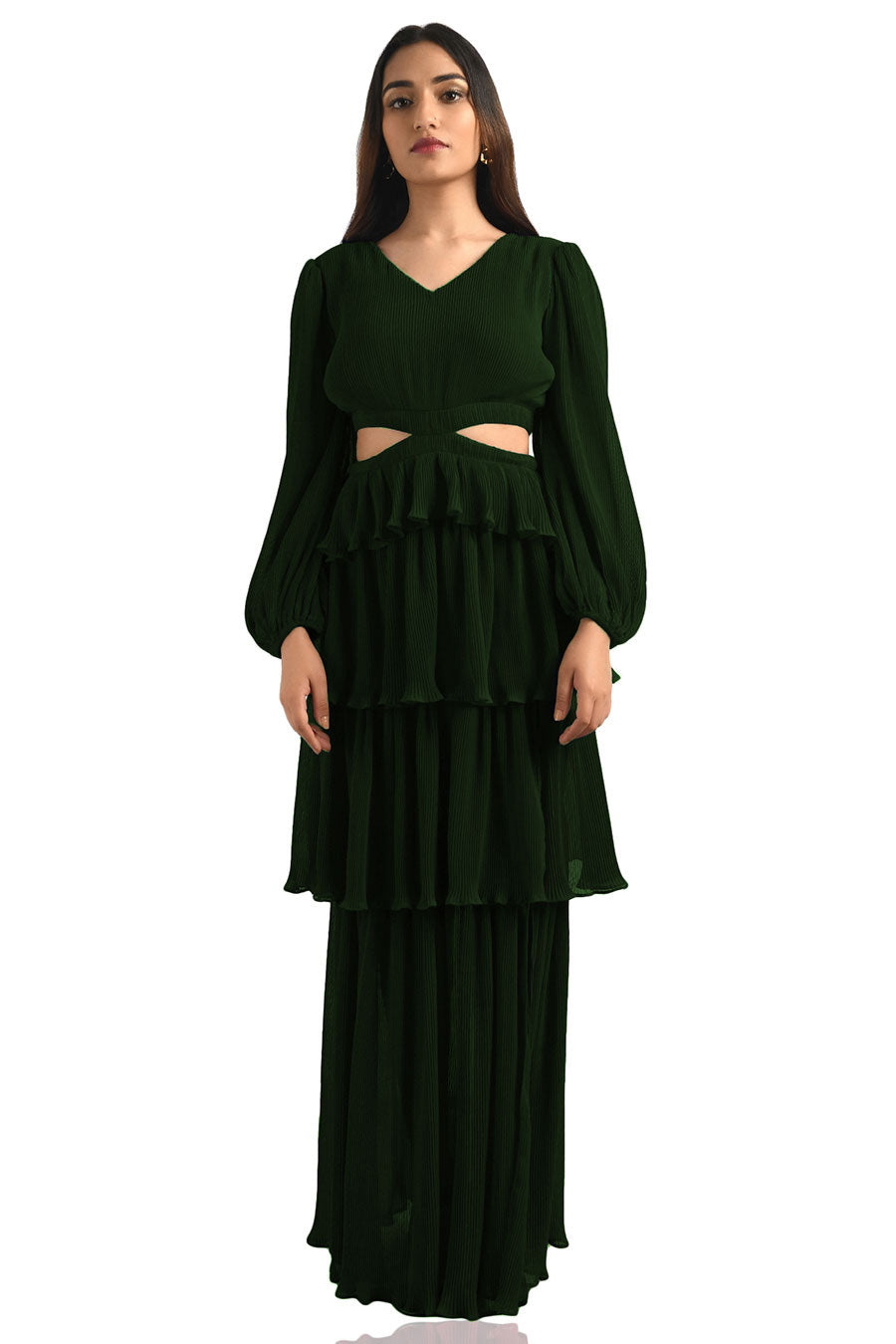 Green Pleated Maxi Dress
