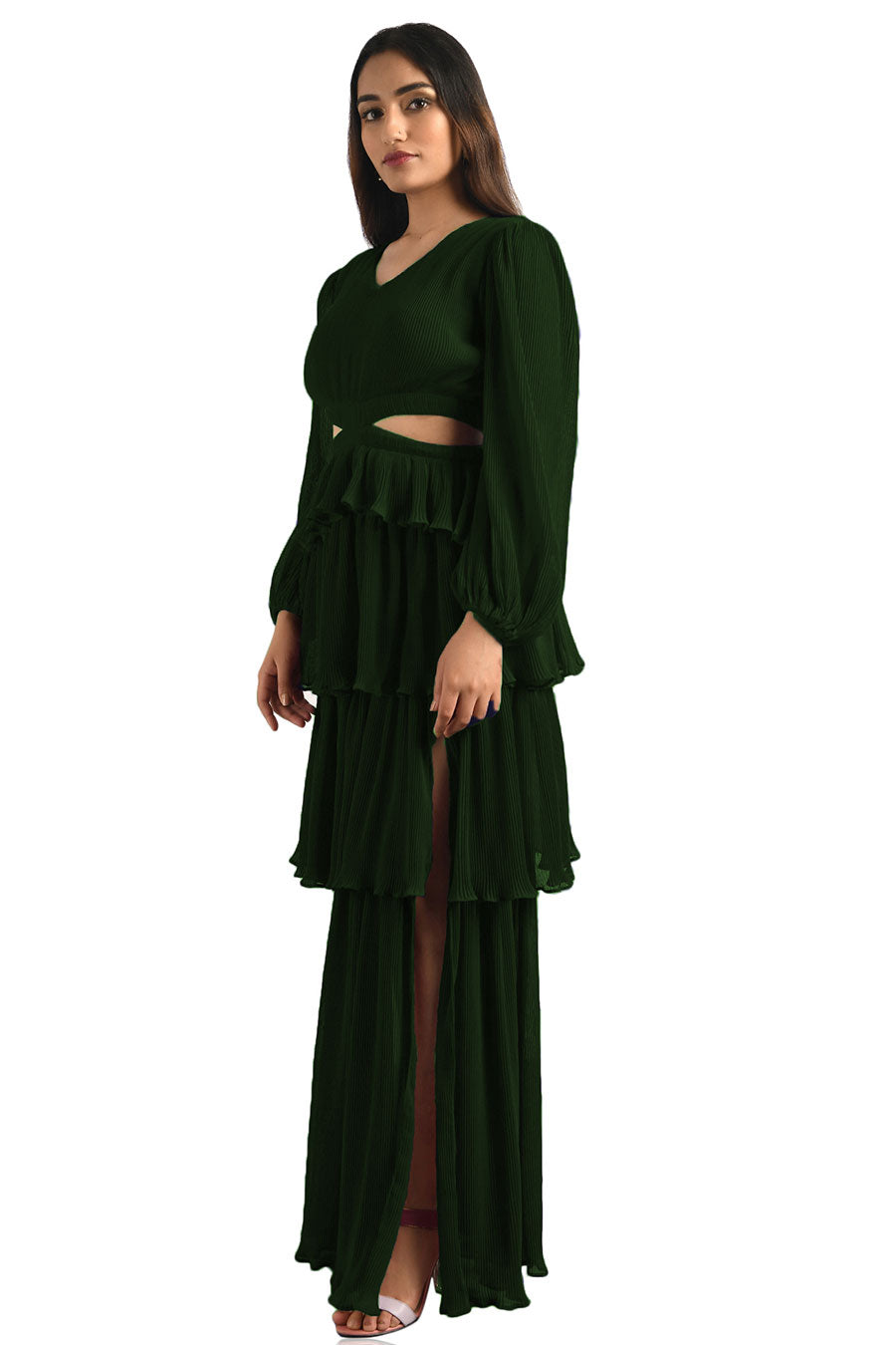 Green Pleated Maxi Dress