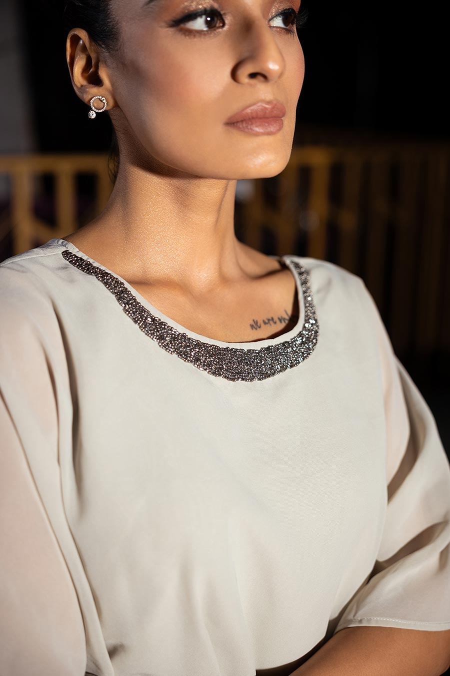 Grey Popover Embroidered Dress