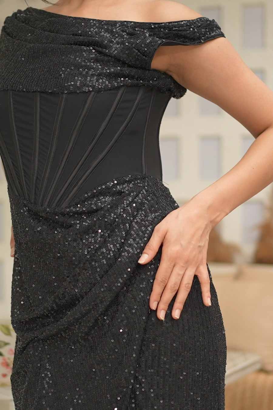 Black Sequins Corset Dress