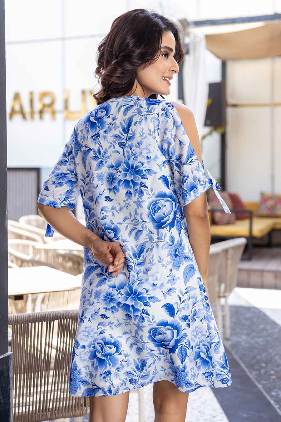White Linen Printed Mini Dress