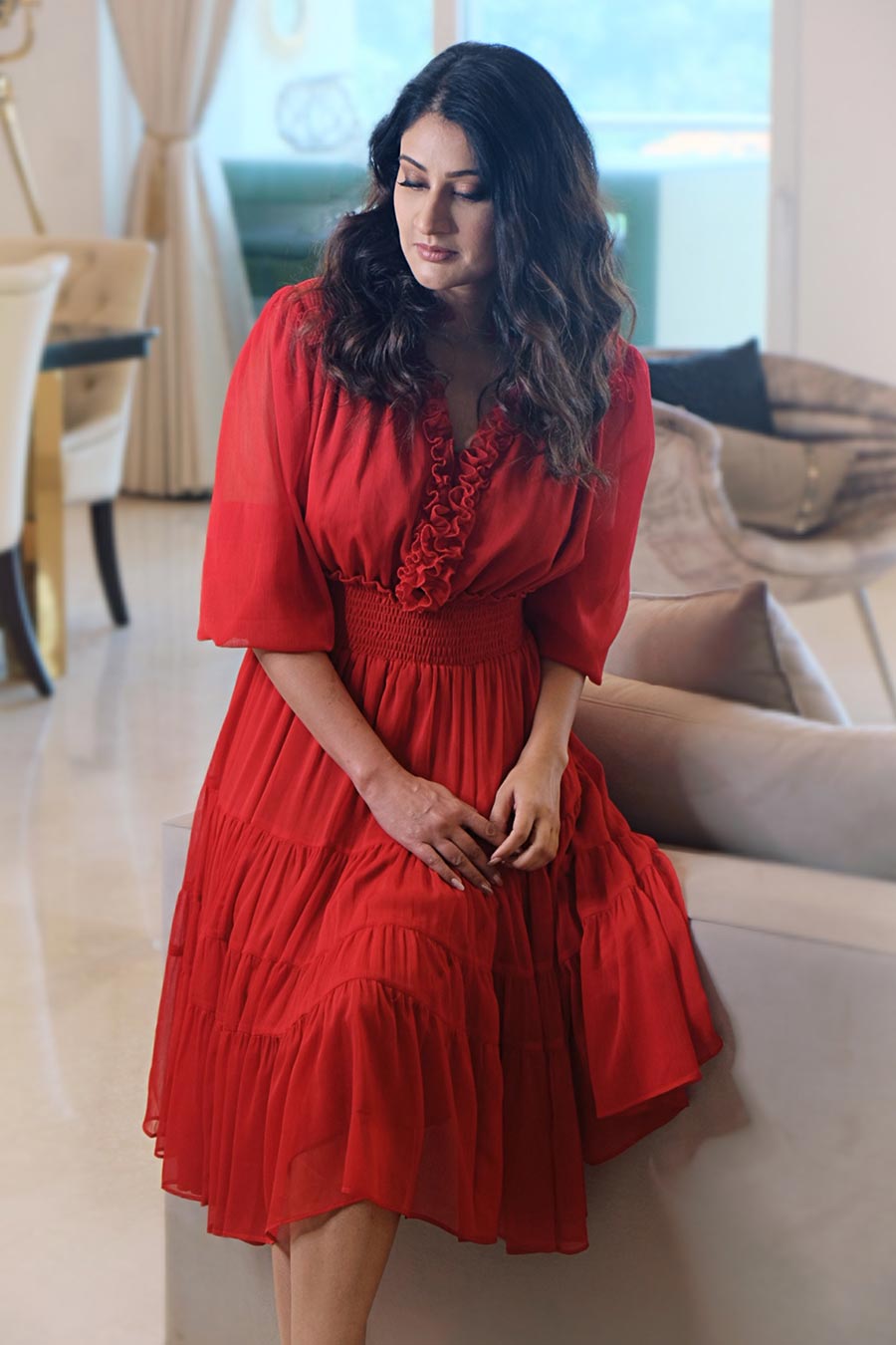 Red Flair Flairy Pleated Dress