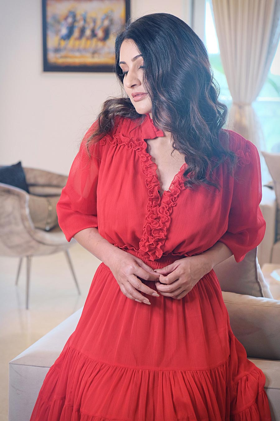 Red Flair Flairy Pleated Dress