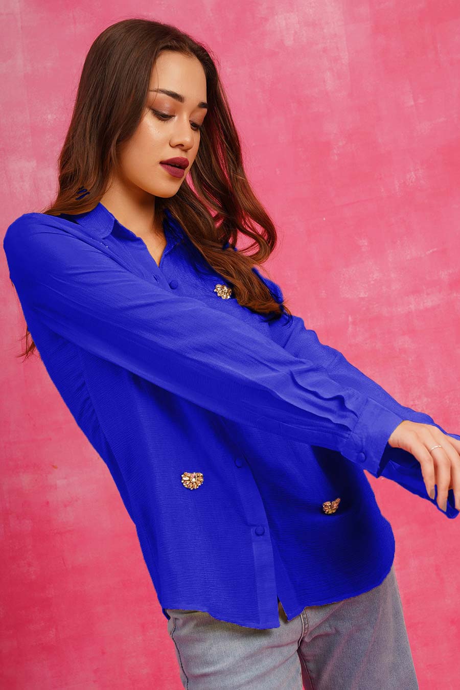 Blue Embellished Shirt