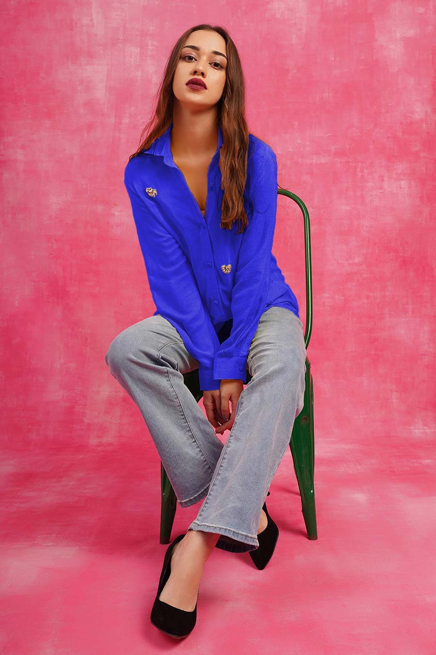 Blue Embellished Shirt