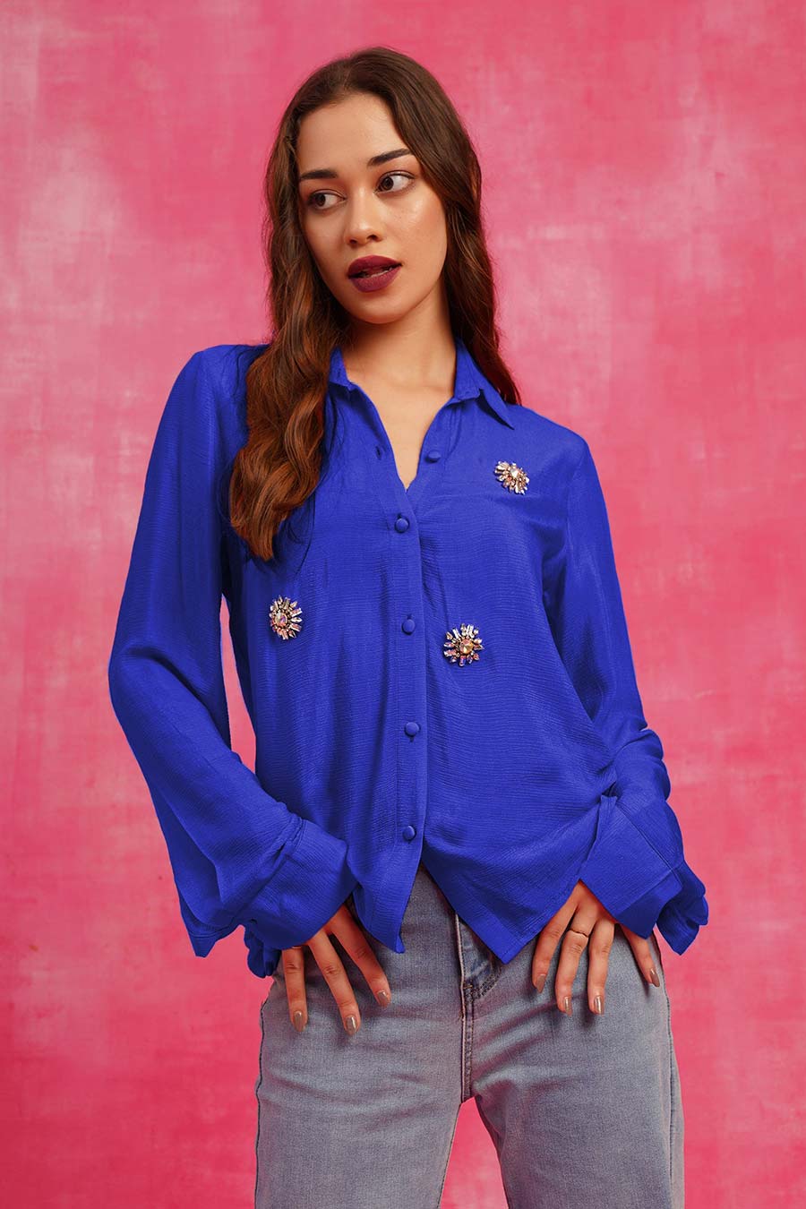 Blue Hand-Embroidered Shirt