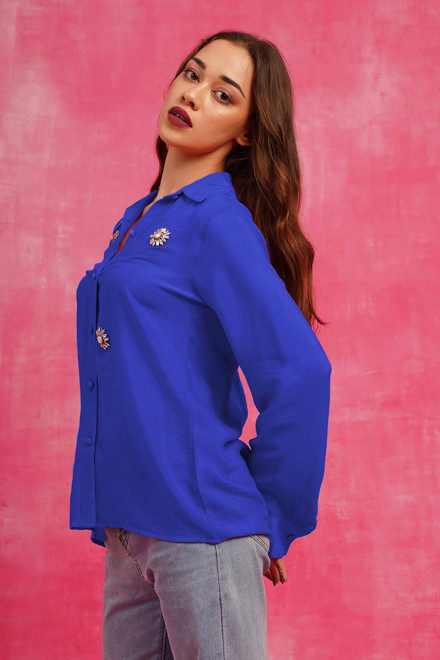 Blue Hand-Embroidered Shirt