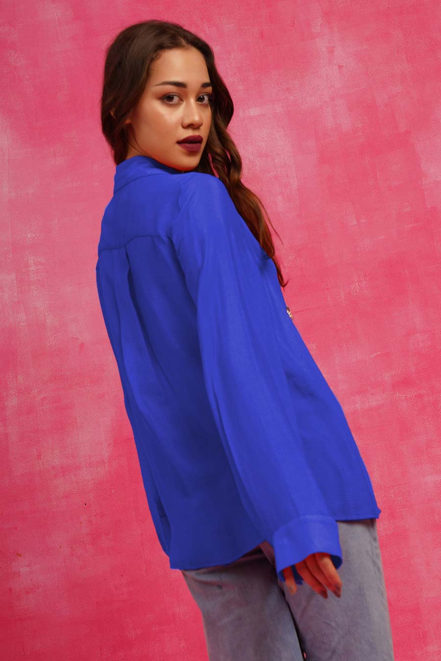 Blue Hand-Embroidered Shirt