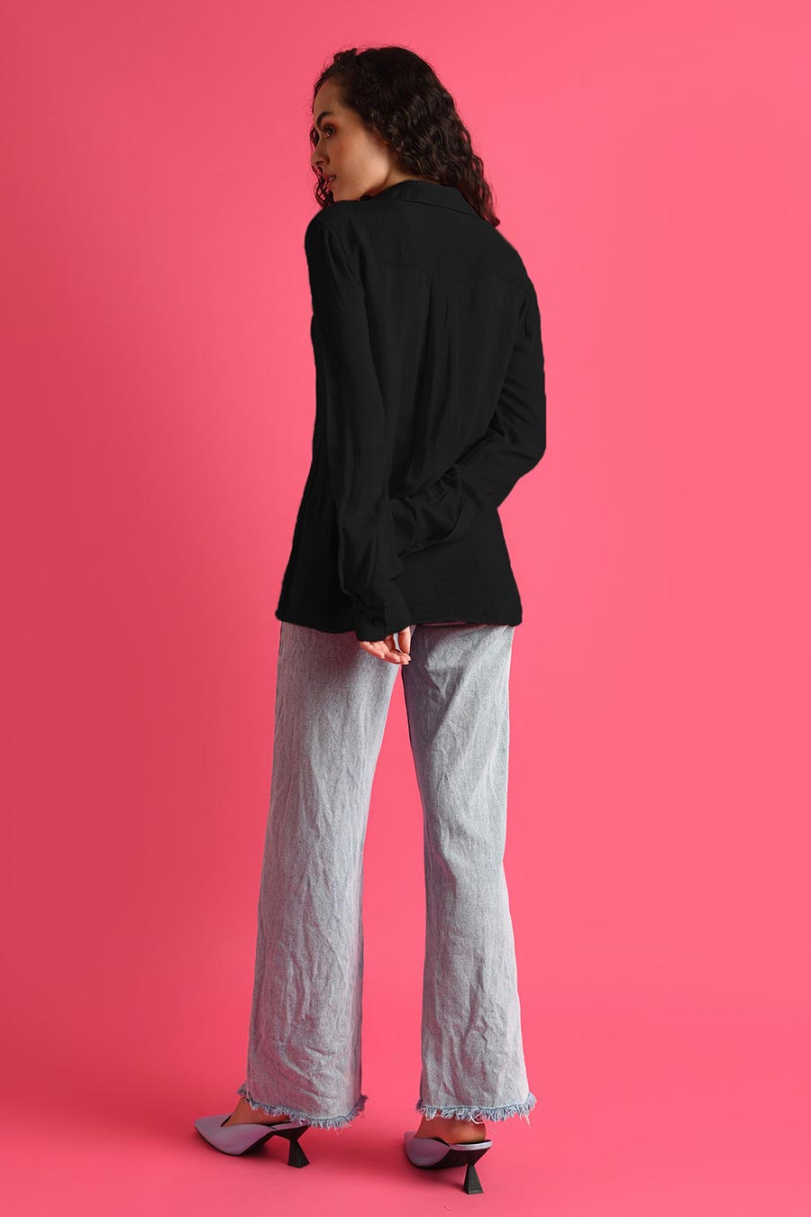 Black Leaf-Embellished Shirt