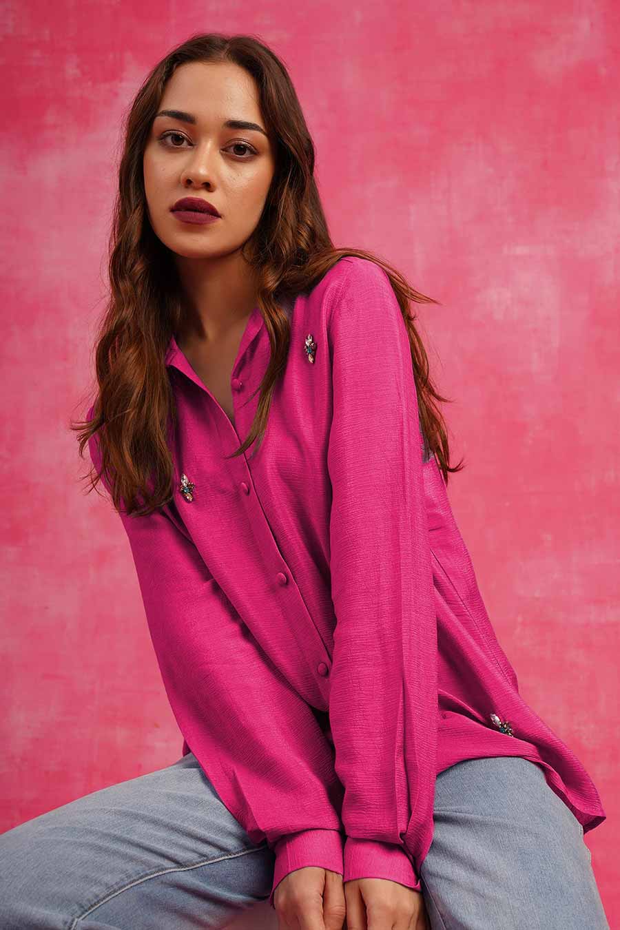 Pink Embroidered Shirt