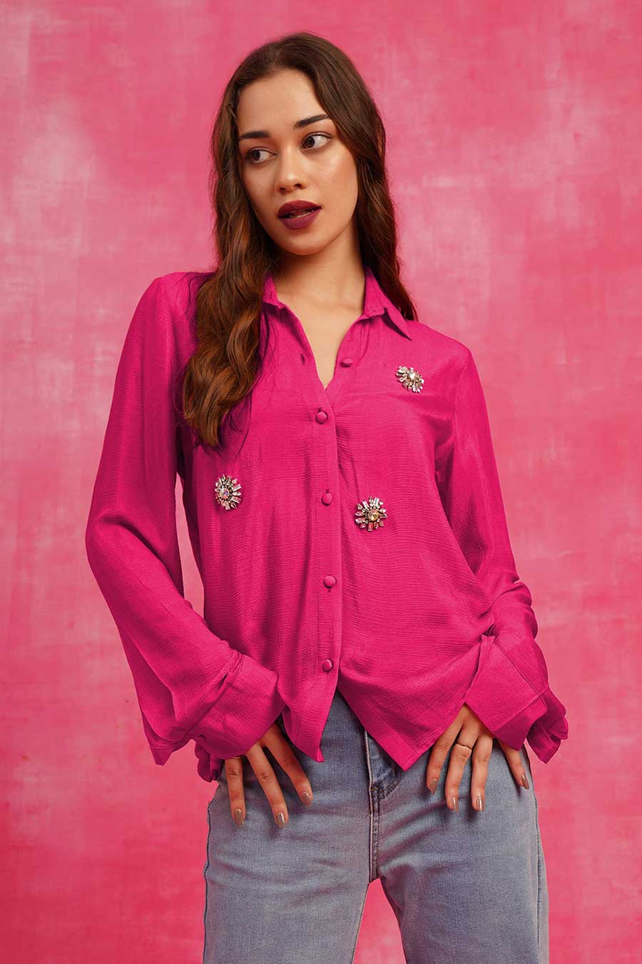 Pink Hand-Embroidered Shirt
