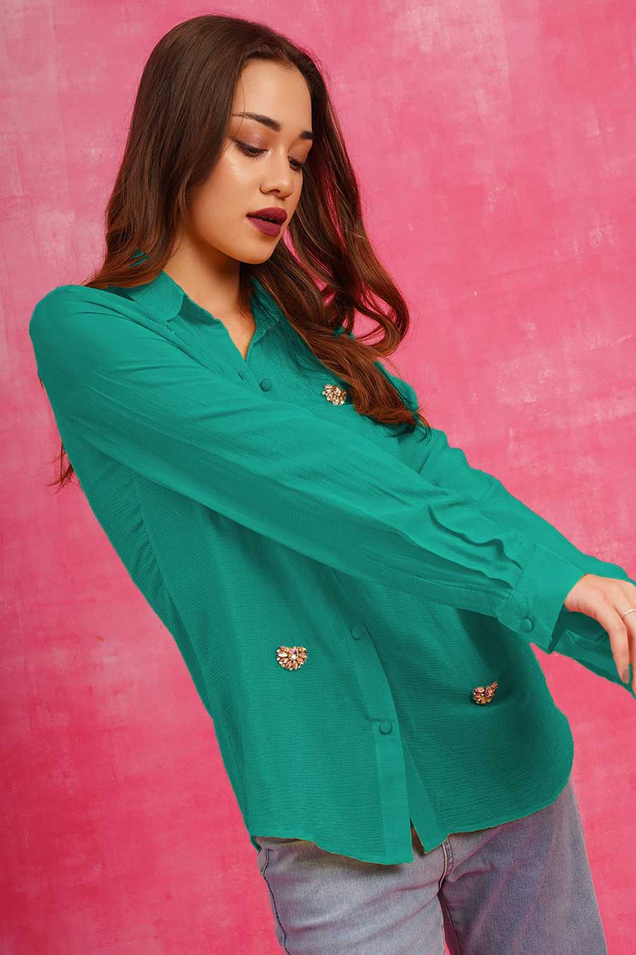 Green Embellished Shirt