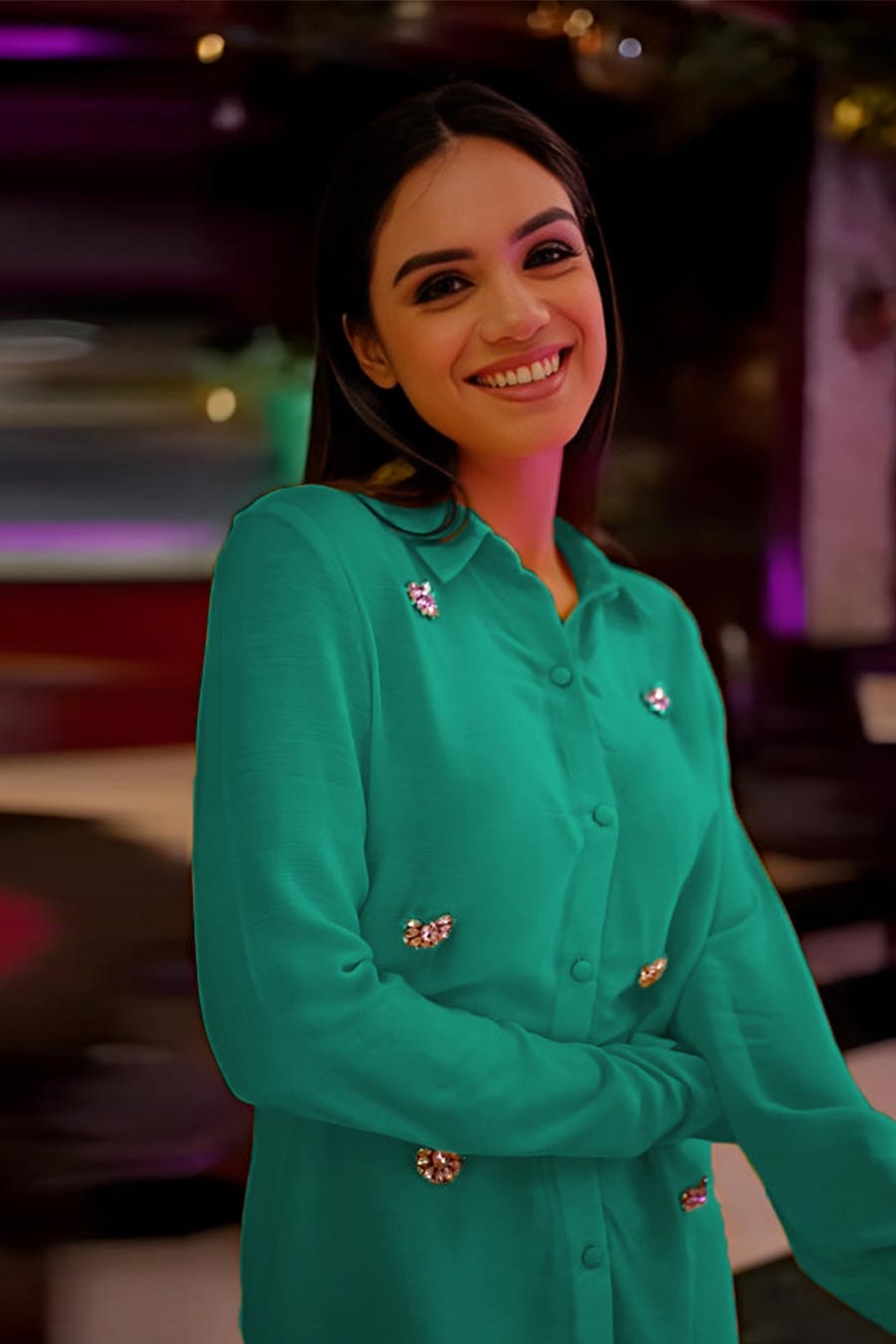 Green Embellished Shirt