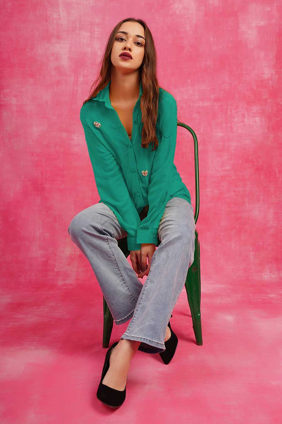 Green Embellished Shirt