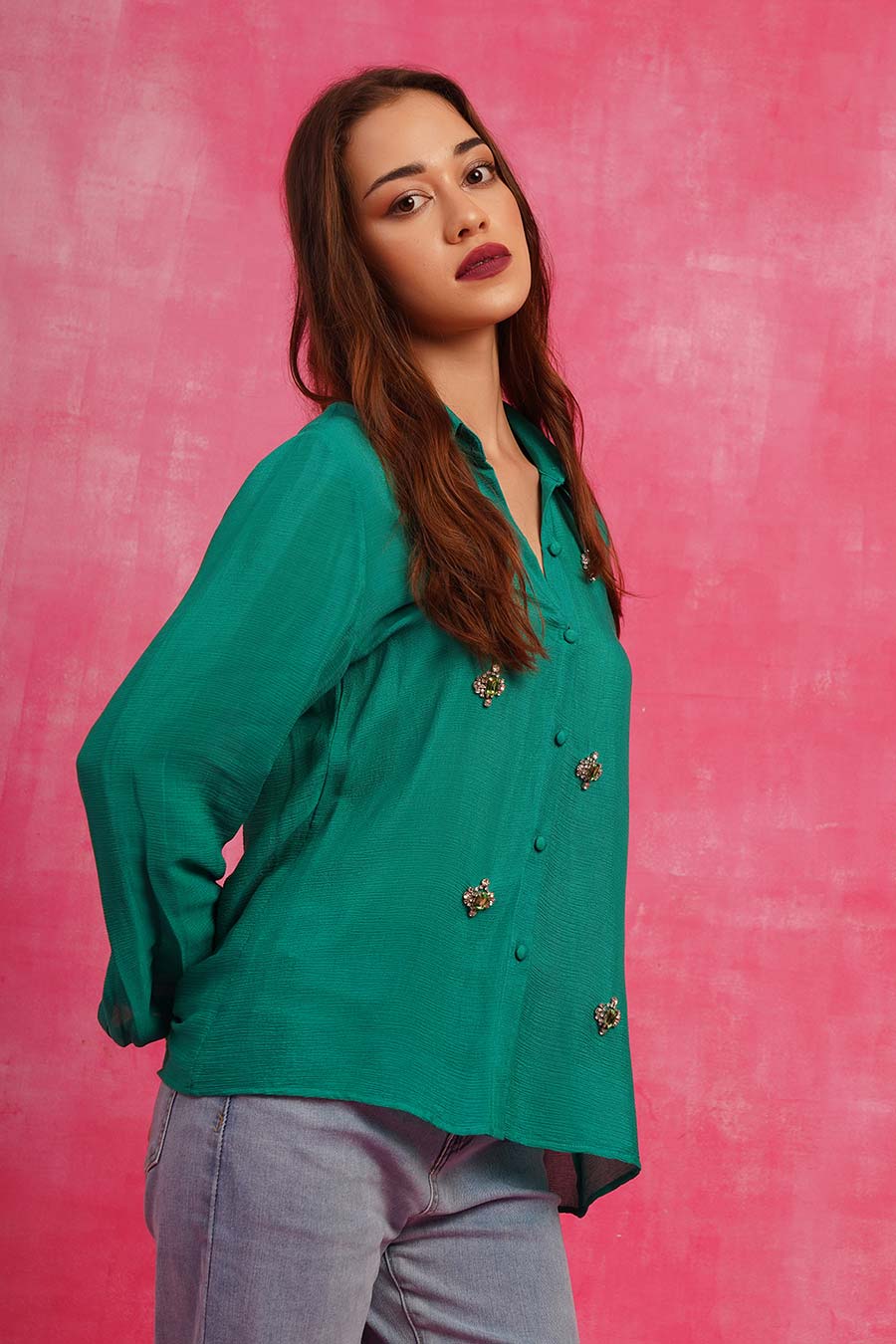 Green Hand-Embroidered Shirt