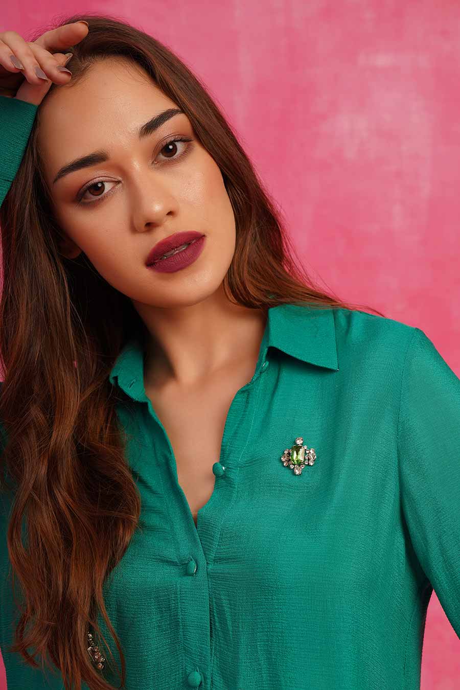 Green Hand-Embroidered Shirt