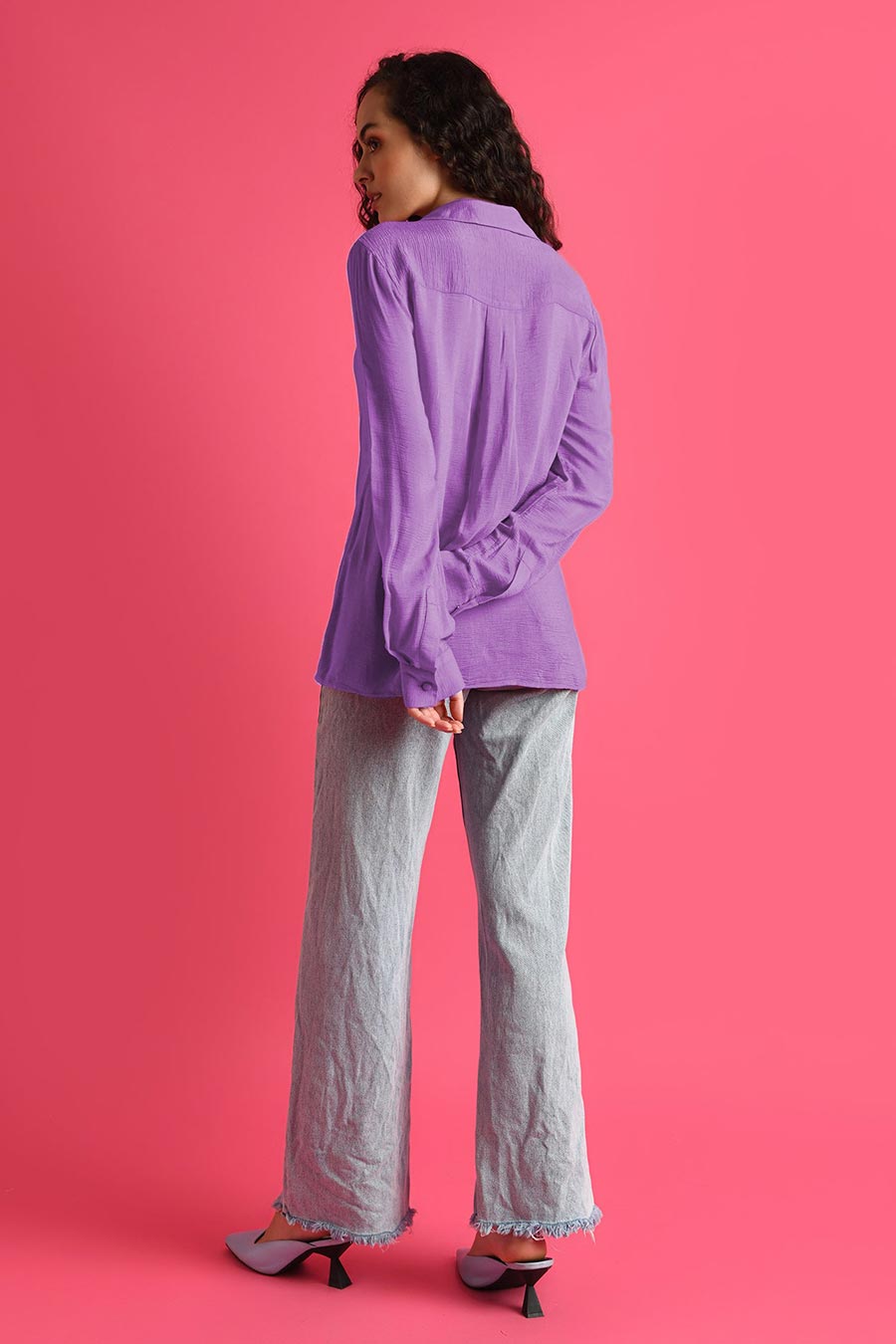 Lavender Leaf-Embroidered Shirt
