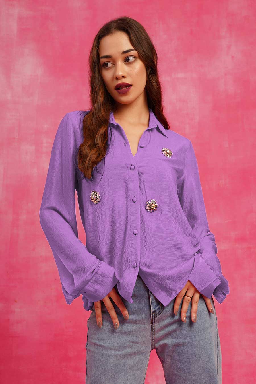 Lavender Hand-Embroidered Shirt