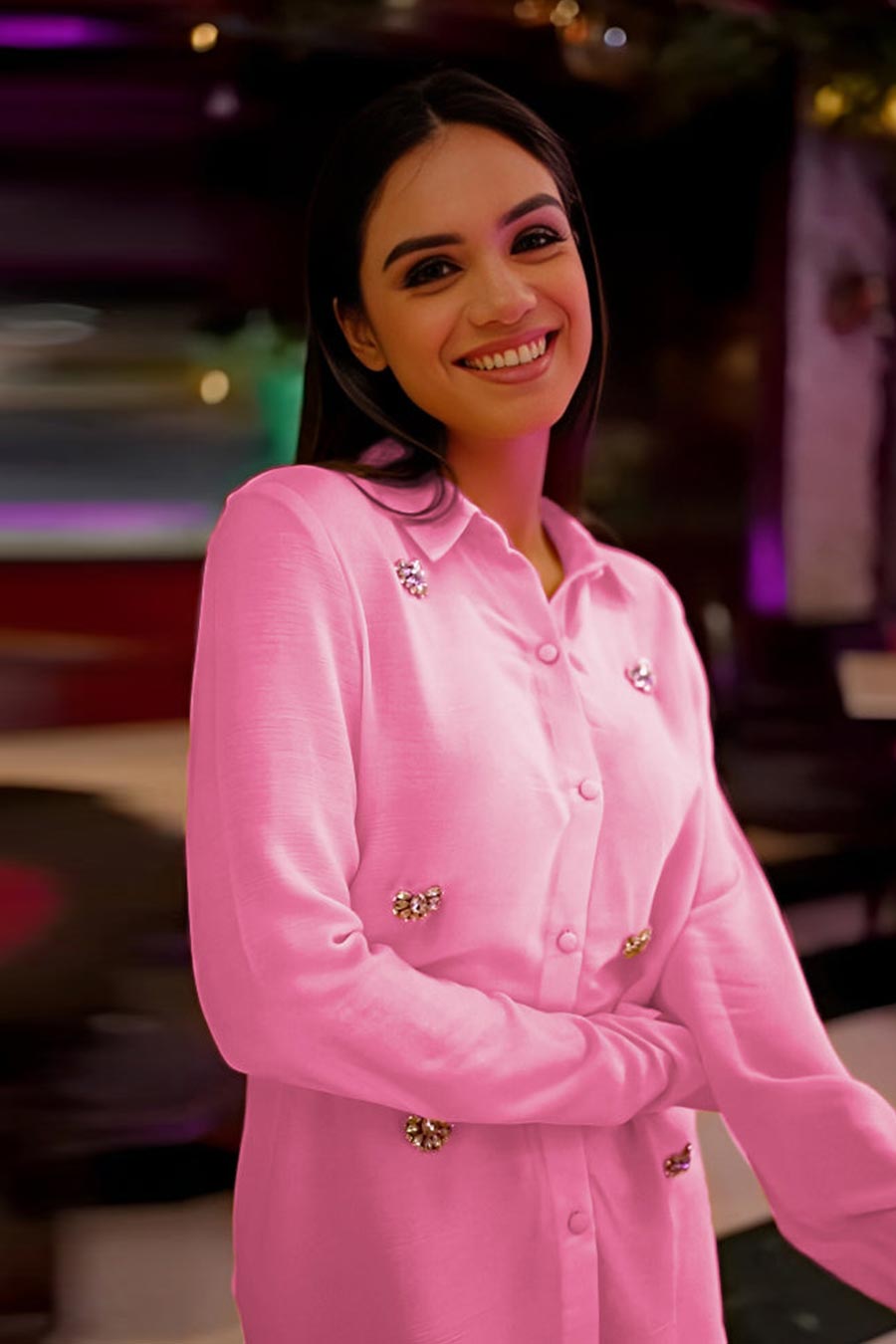 Baby Pink Embellished Shirt