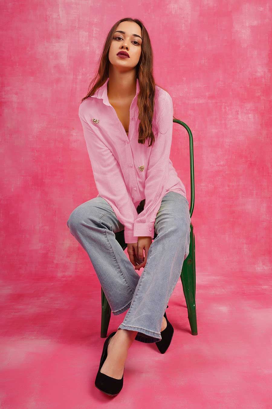Baby Pink Embellished Shirt