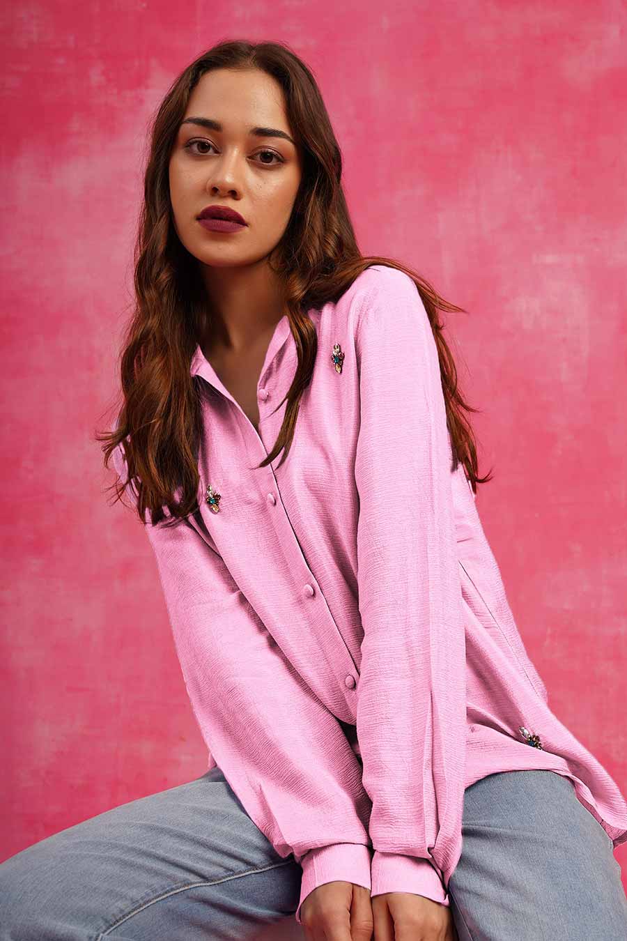 Baby Pink Embroidered Shirt