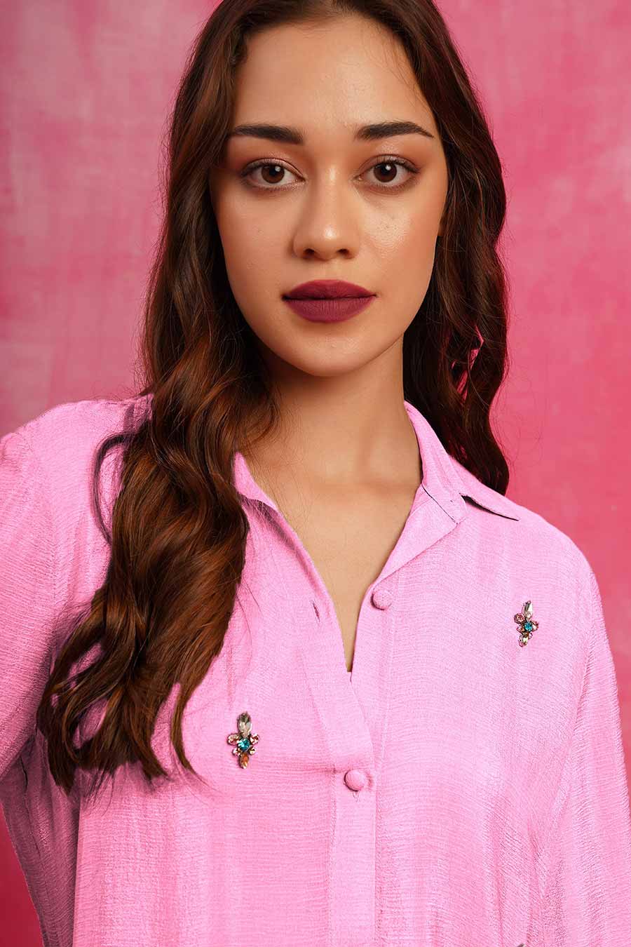 Baby Pink Embroidered Shirt