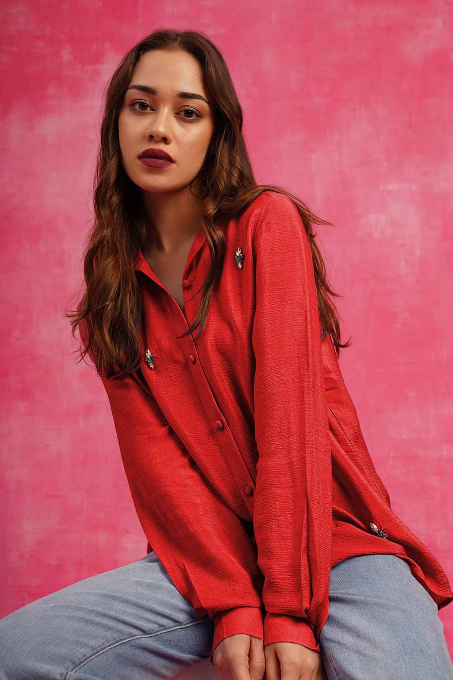Red Embroidered Shirt