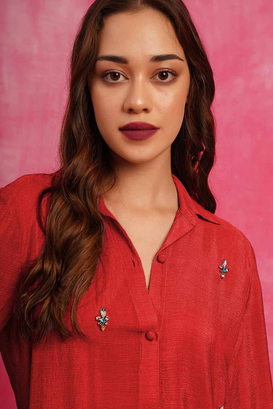 Red Embroidered Shirt