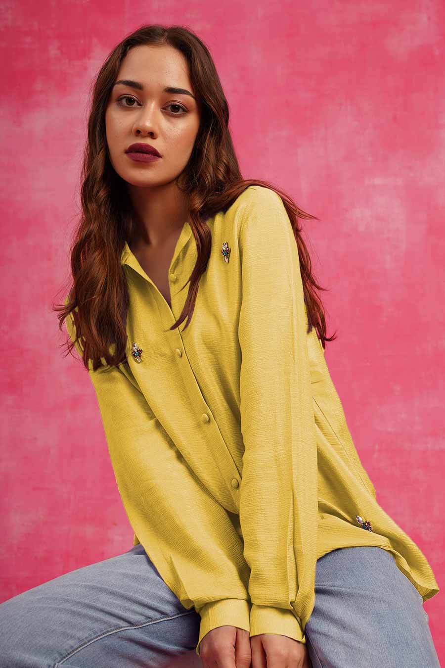 Yellow Embroidered Shirt