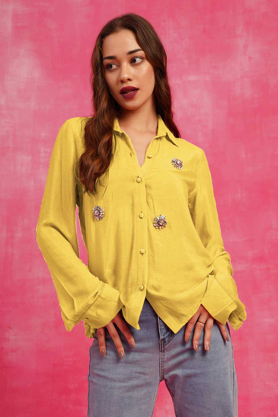 Yellow Hand-Embroidered Shirt
