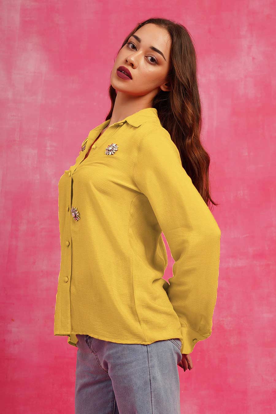 Yellow Hand-Embroidered Shirt