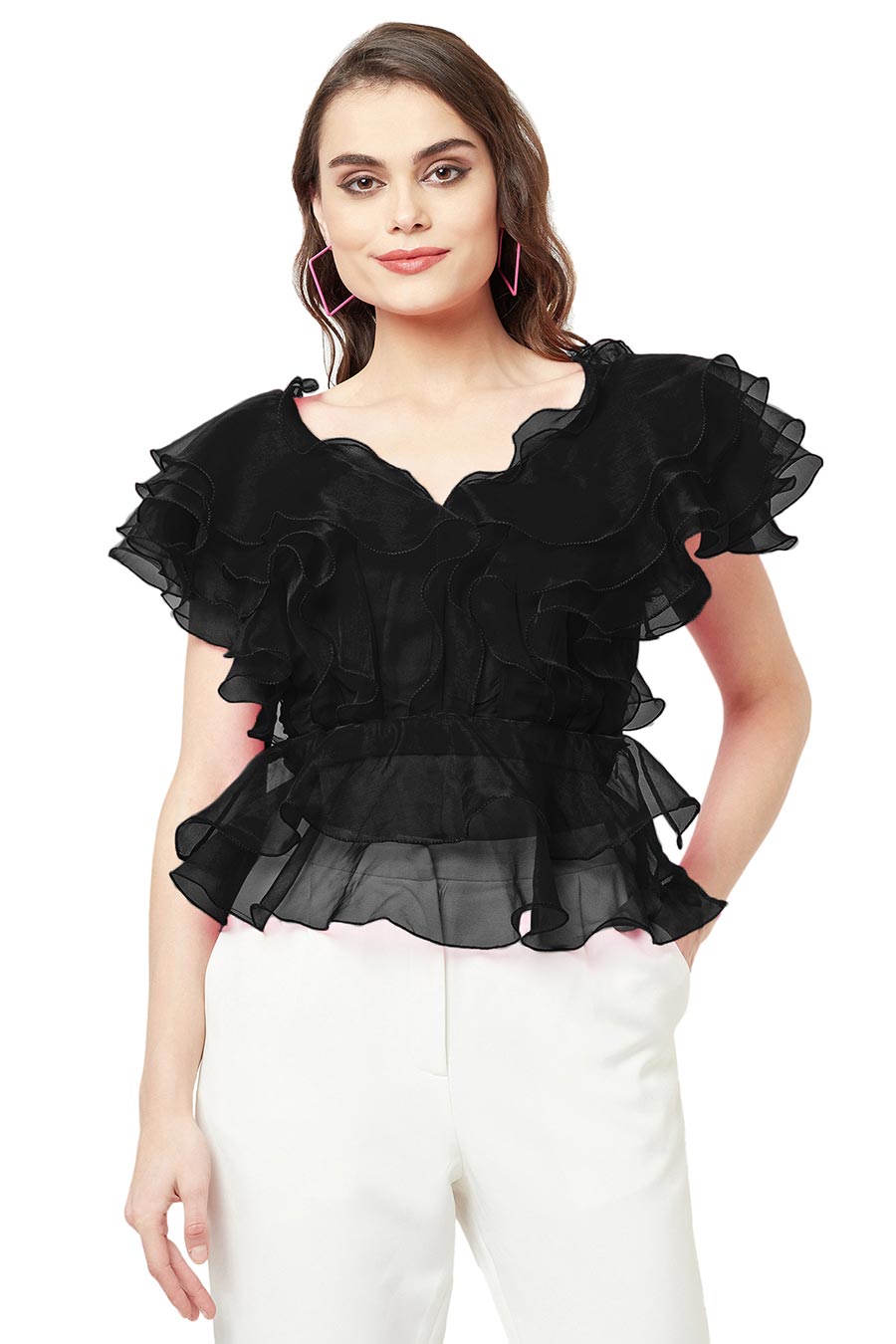 Black Multi-Layered Ruffle Top