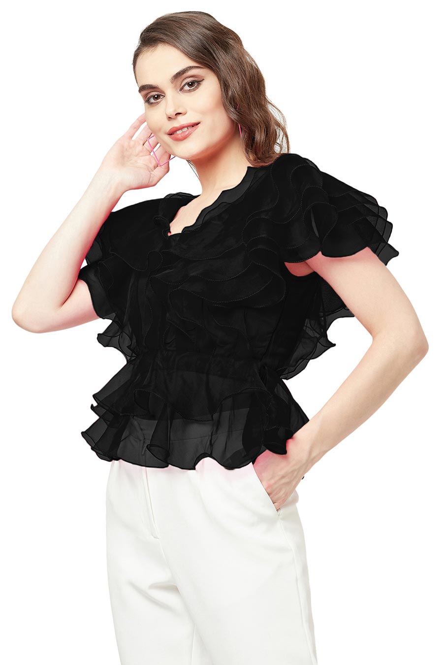 Black Multi-Layered Ruffle Top