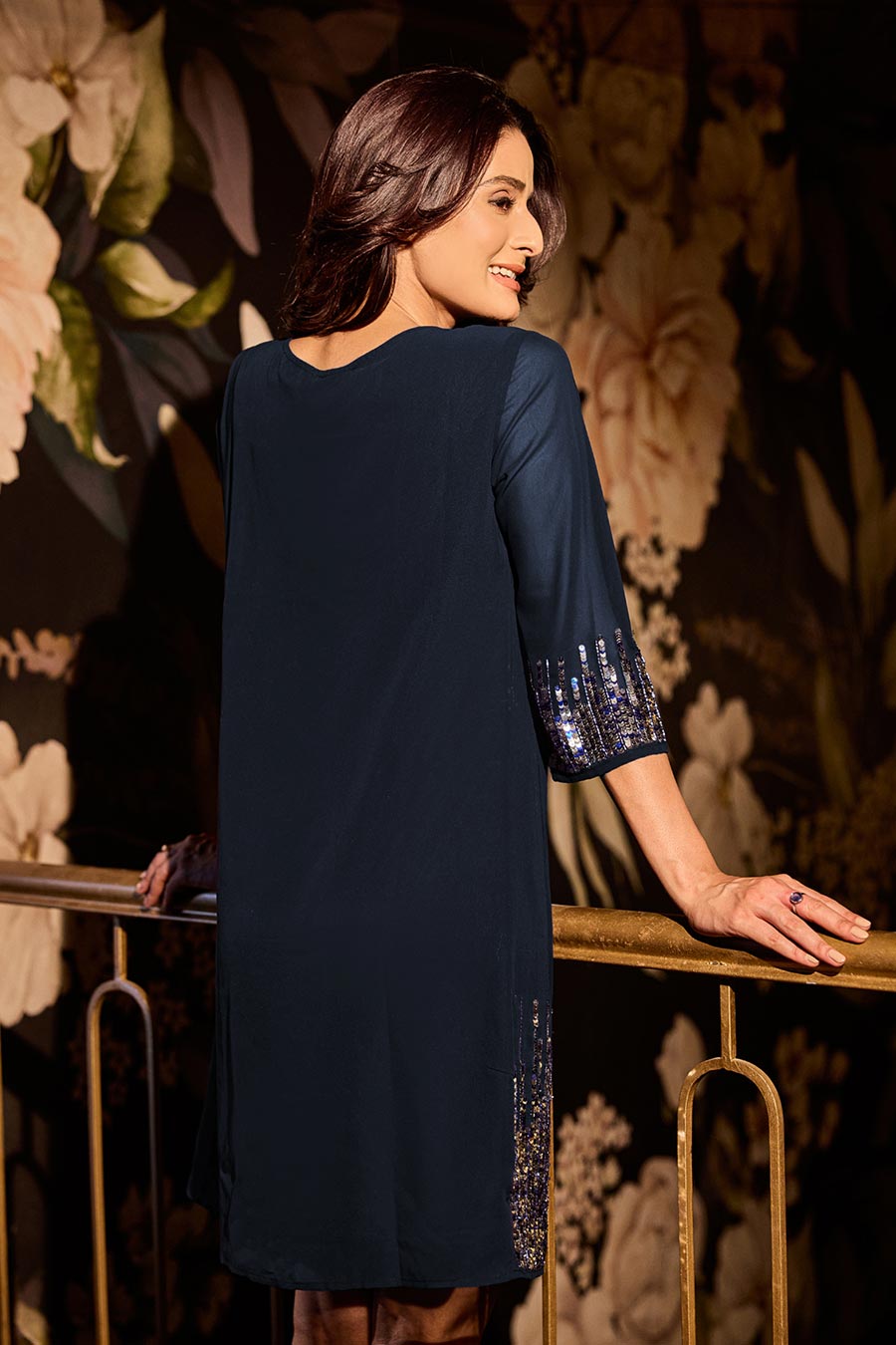 Navy Blue Sunrise Sequins Mini Dress