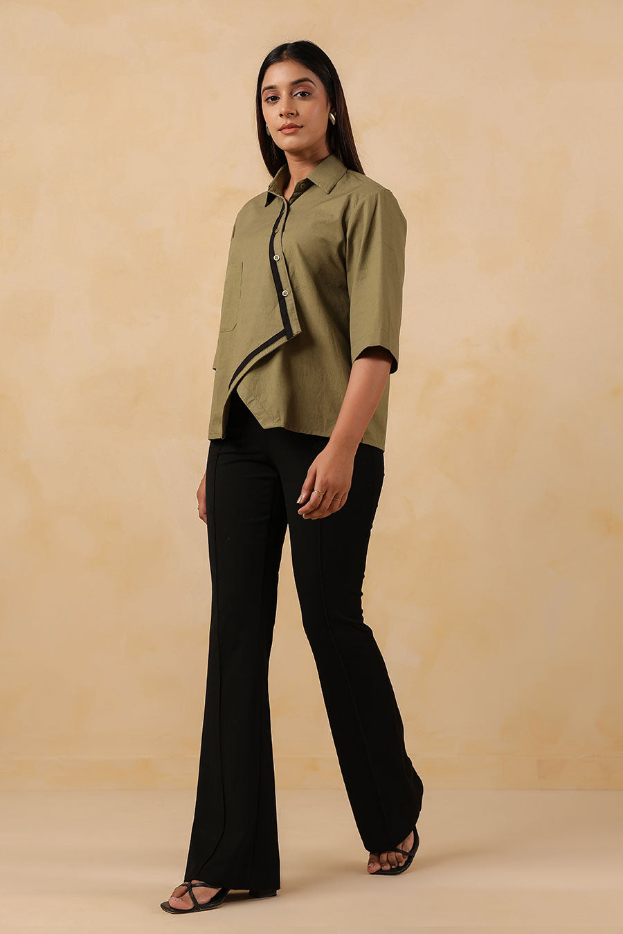 Olive Green Cotton Overlap Shirt