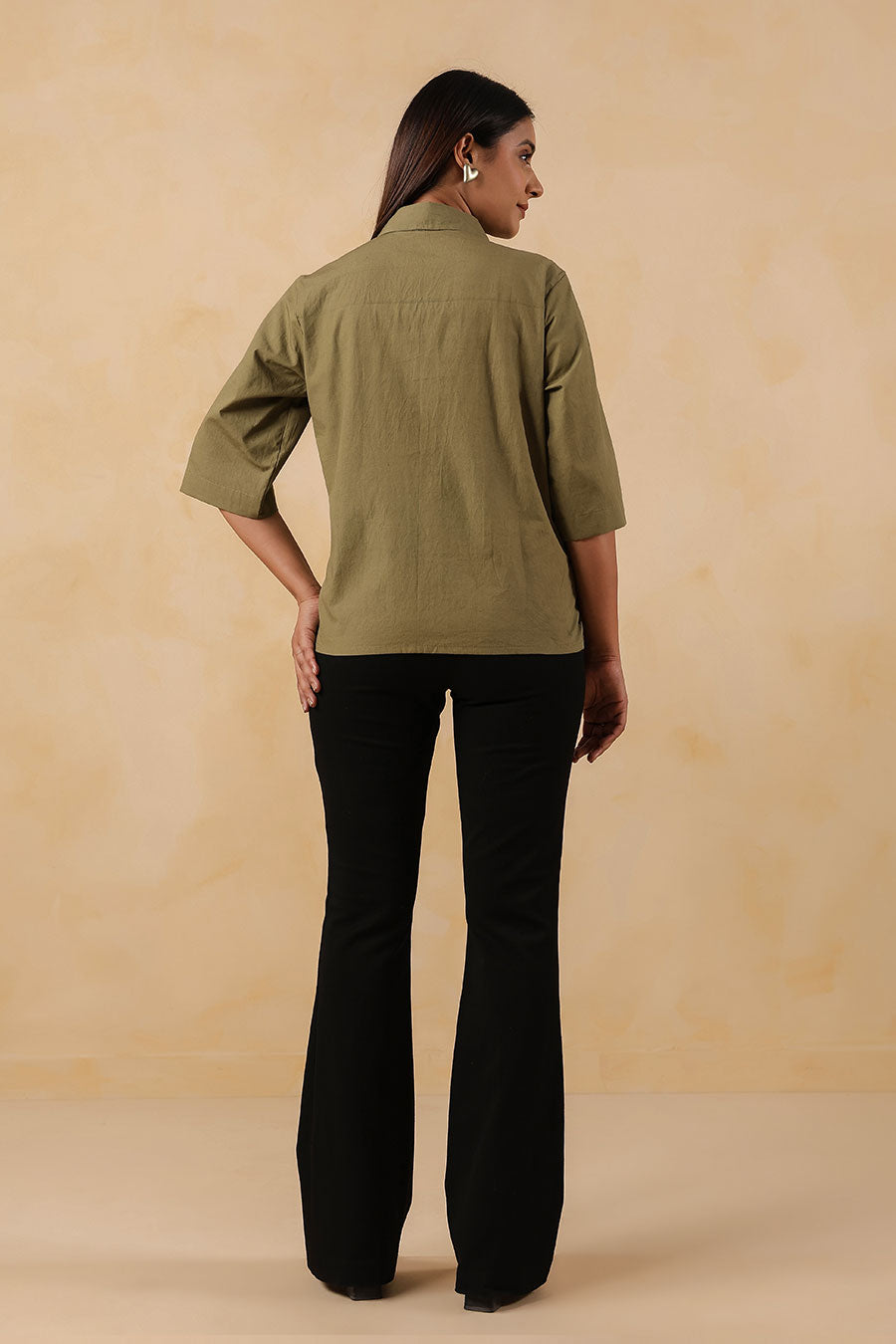 Olive Green Cotton Overlap Shirt