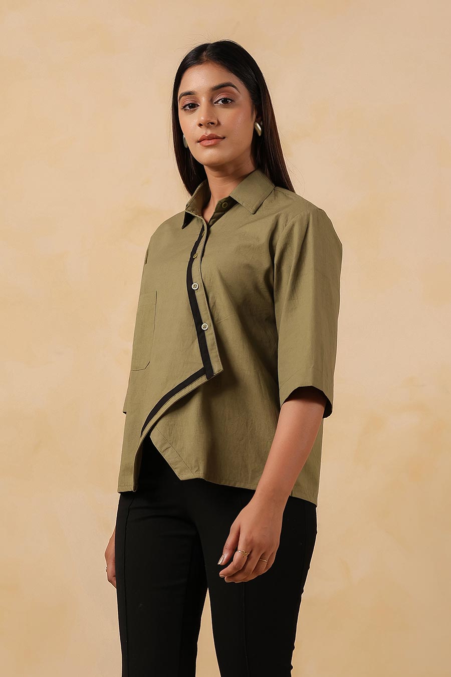 Olive Green Cotton Overlap Shirt