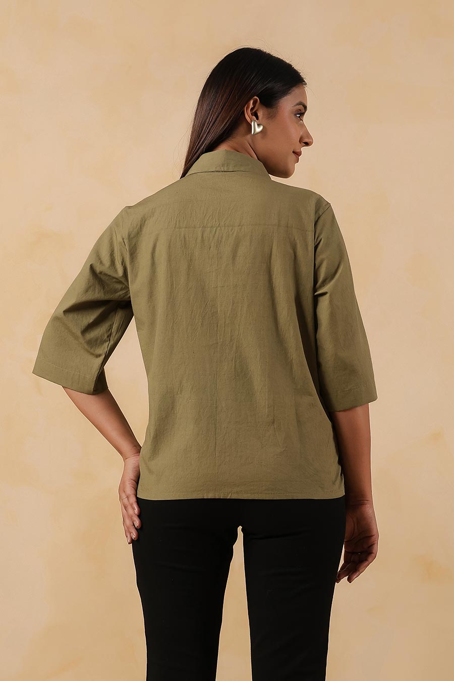 Olive Green Cotton Overlap Shirt