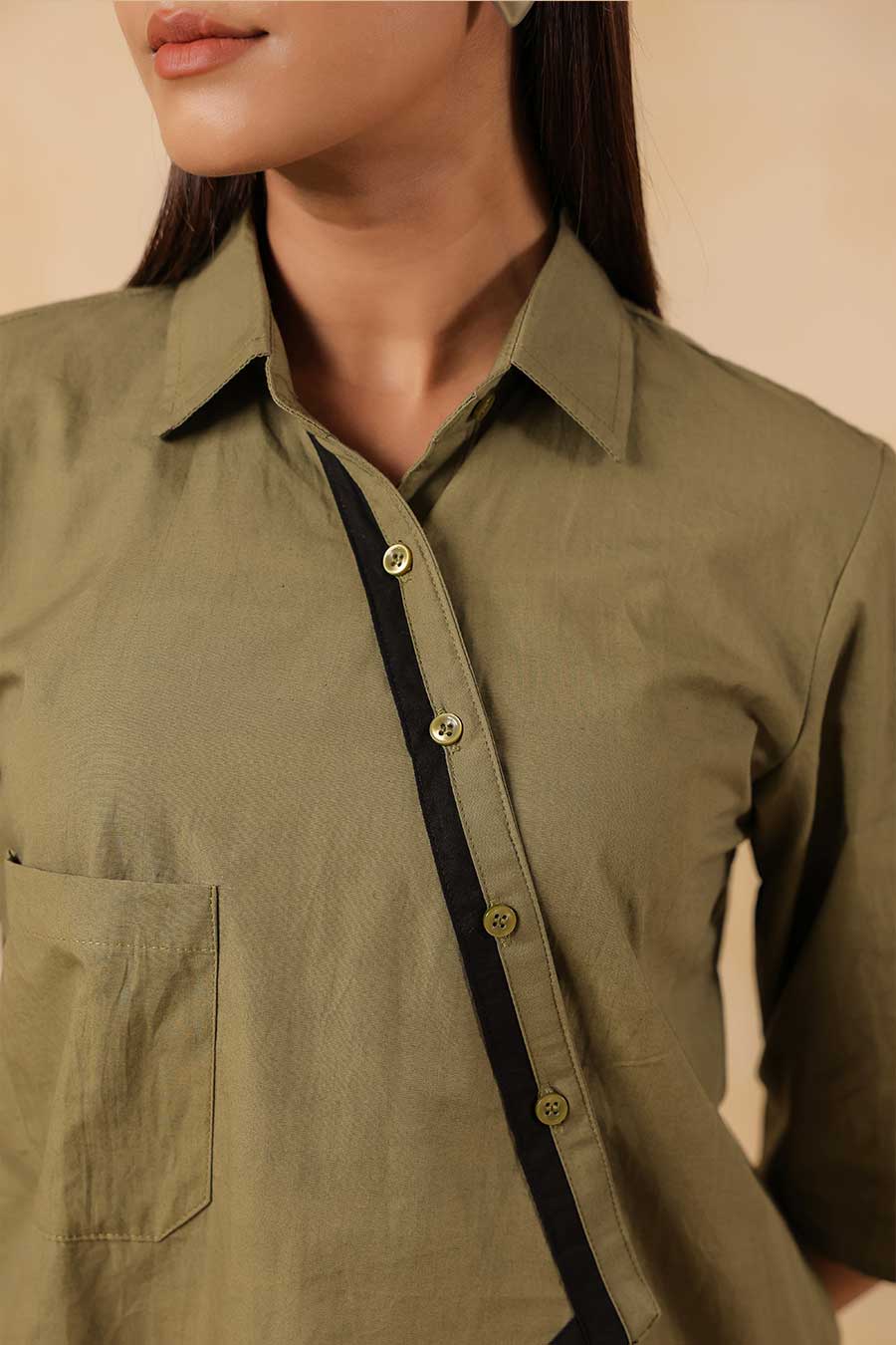 Olive Green Cotton Overlap Shirt