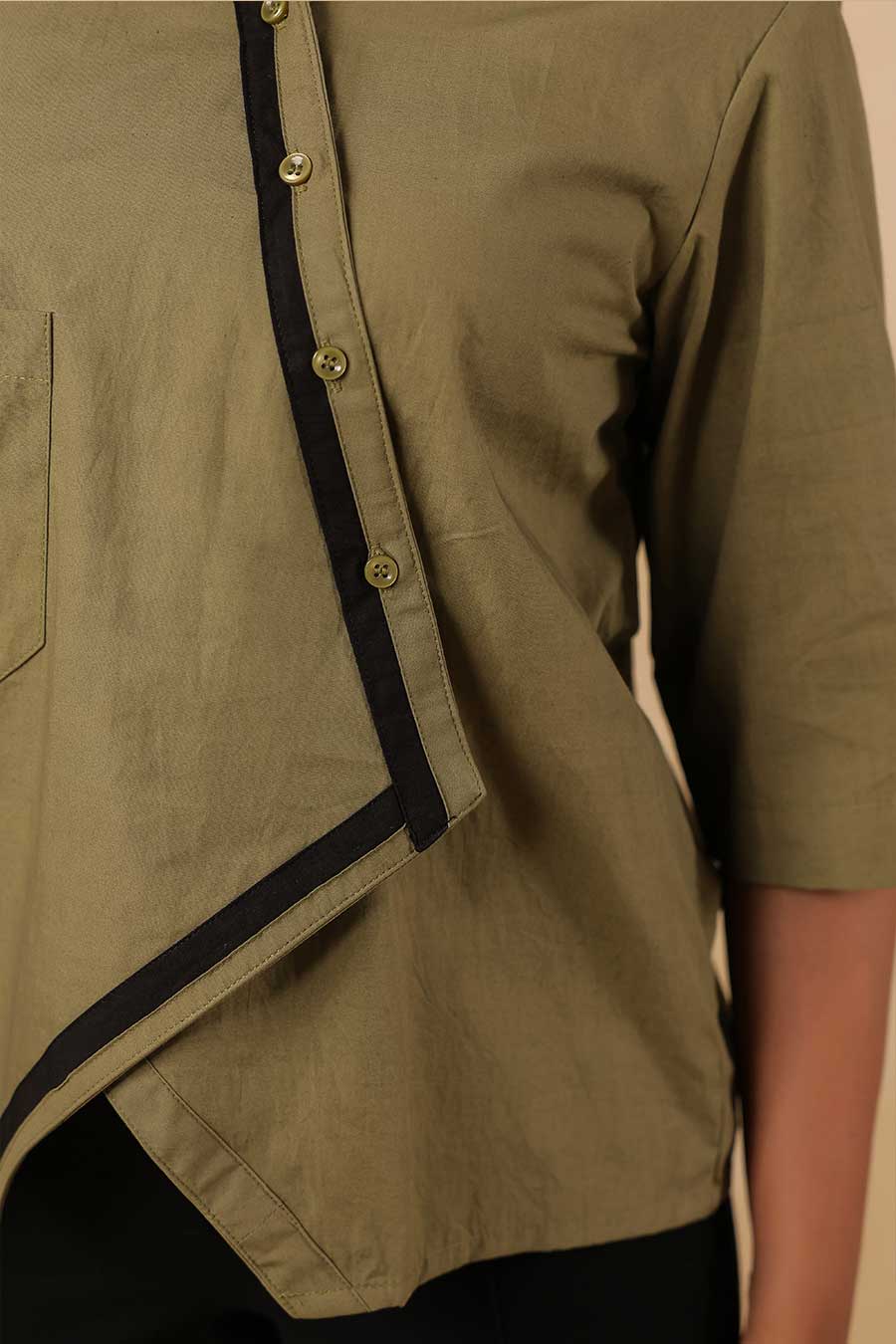 Olive Green Cotton Overlap Shirt