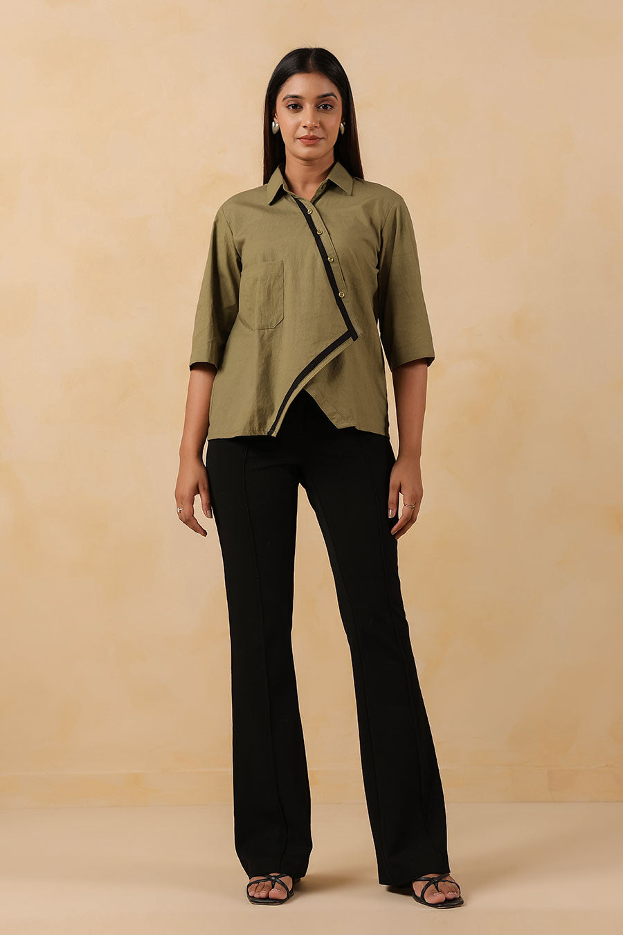 Olive Green Cotton Overlap Shirt